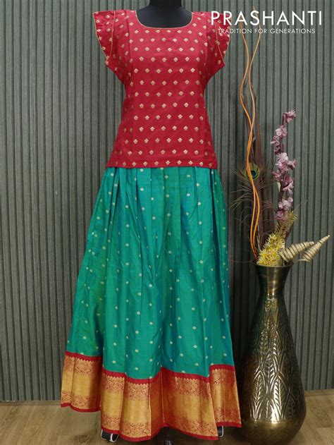 Silk kids lehenga red and dual shade of blue with zari woven butta wea ...