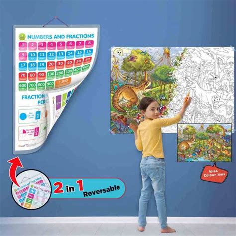 2 IN 1 NUMBER & FRACTIONS AND MATHS KEYWORDS CHART and GIANT DINOSAUR ...