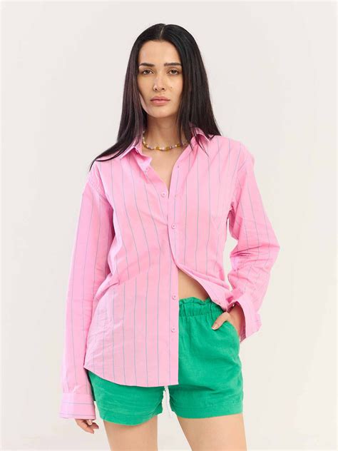 Buy Pink & Green Striped Poplin Shirt Online at Best Price | 5Feet11