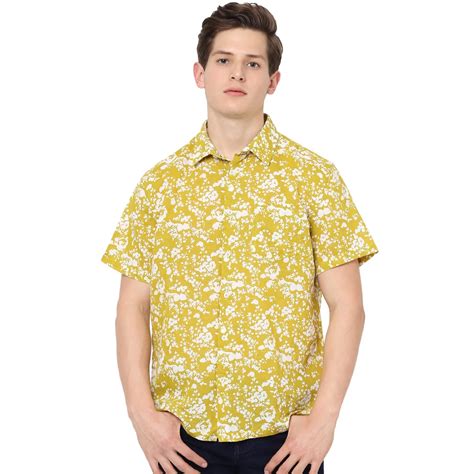 Celio* Printed Regular Fit Linen Yellow Shirt