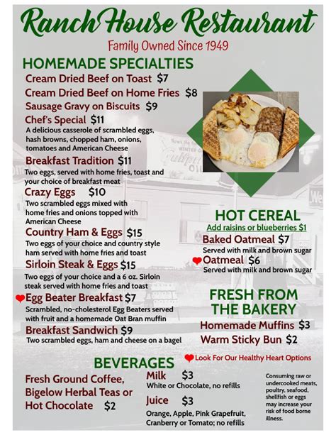 Ranch House Restaurant - Ranch House Menu