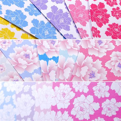 Peony Pattern Printable Origami Papers - Paper Kawaii Shop