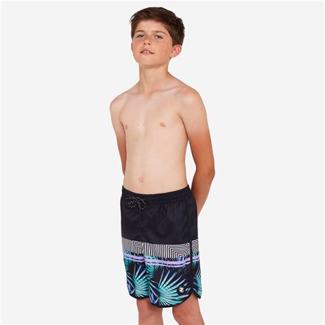 Boys’ swim shorts - 500 Palmsand black - Decathlon