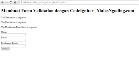 Form Validation CodeIgniter 的图像结果