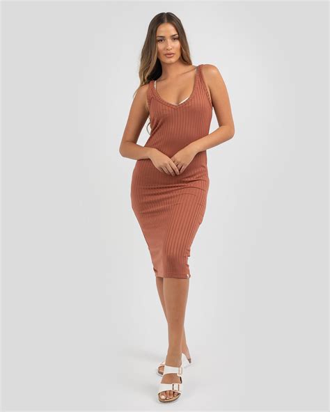 Shop Rip Curl Premium Rib Midi Dress In Copper - Fast Shipping & Easy ...