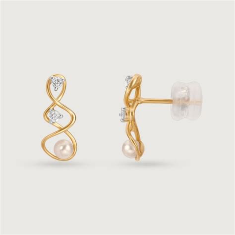 Lively Twist 14KT Diamond & Pearl Stud Earrings
