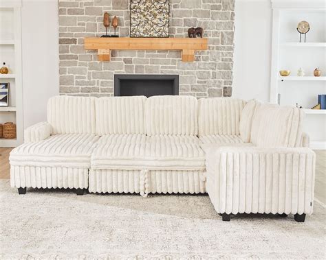 Amazon.com: Belffin Corduroy Sleeper Sofa Bed with Storage Chaise ...