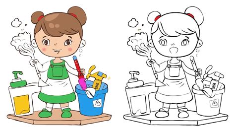 Окраска страницы Простая рисунка персонажа мультфильма Очистите дом ...