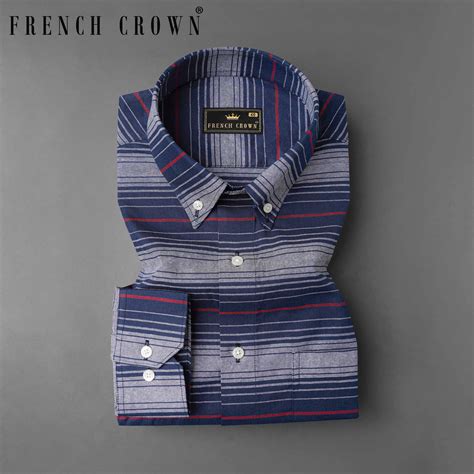 Bunting Navy Blue with Bright White Casual Stripes Premium Cotton ...