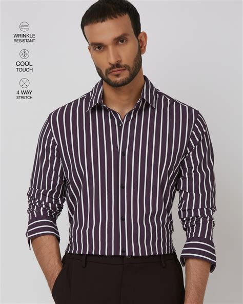 Buy Lilac Bengal Stripe Stretch Slim Fit Casual Shirt Online at Muftijeans