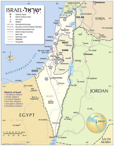 4 Free Printable Labeled And Blank Map Of Israel On World Map In PDF | World Map With Countries