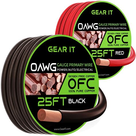 GearIT 1/0 Gauge Wire Oxygen Free Copper OFC (25ft Each- Black/Red ...