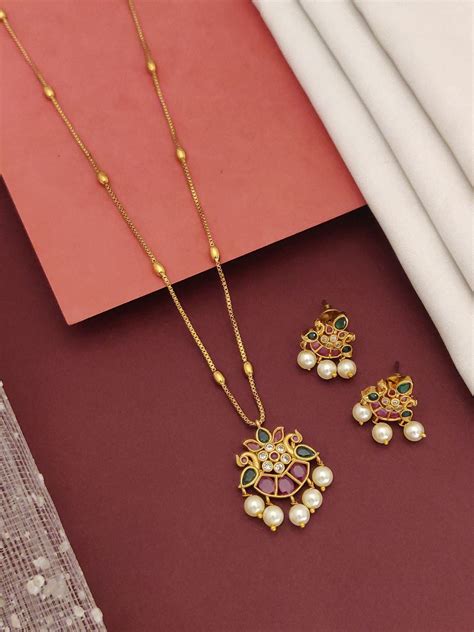 Simple Gold Plated Pachi Kundan Peacock Necklace SetAbdesignsjewellery