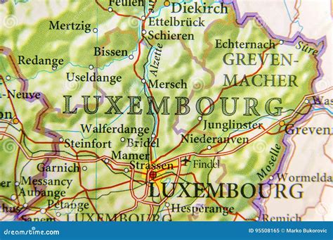 Geographic Map of European Country Luxembourg with Important Cities Stock Image - Image of world ...