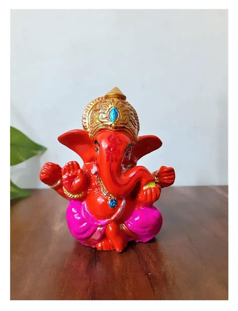 Buy AFTERSTITCH Sindoori Ganesh Ji Ki Murti Orange Lord Ganesha Idols ...