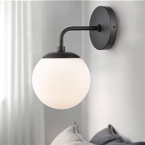 GAUVIK Modern Wall Lamp Iron Glass Globe Lampshade Bedroom Wall Light ...