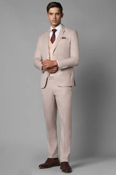 Buy Men Beige Slim Fit Textured Formal Three Piece Suit Online ...