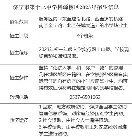 济宁市人民政府 招生信息 济宁市第十三中学总校2023年招生信息