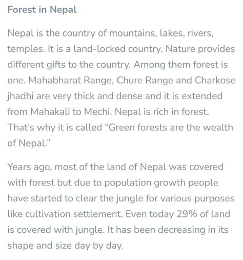 Essay on green forest is the wealth of Nepal for class 10please please ...