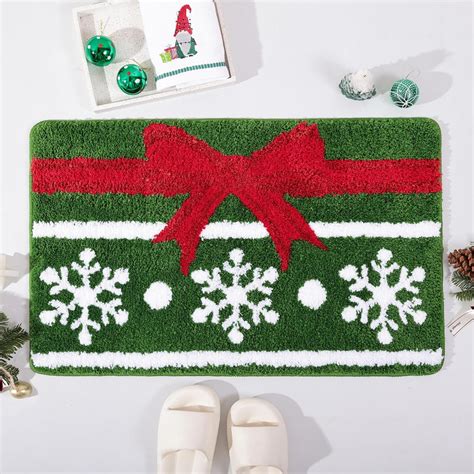 Amazon.com: TRUEDAYS Christmas Bowknot Bath Mat Cute Green and Red Gift ...