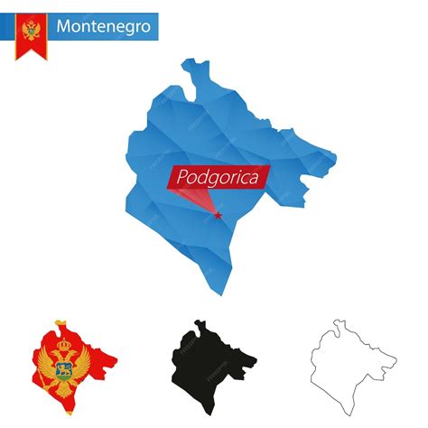 Czarnogóra niebieska mapa Low Poly ze stolicą Podgorica | Wektor Premium