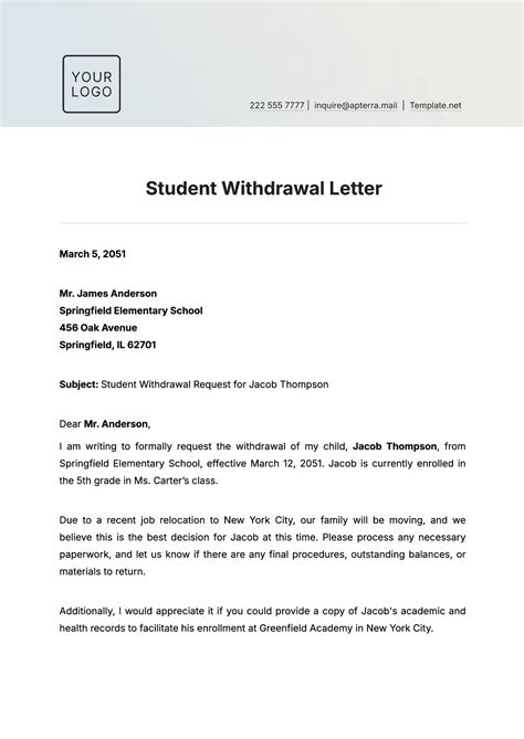 Free Student Withdrawal Letter Template to Edit Online