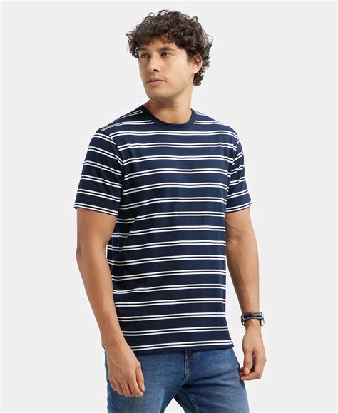 Buy Super Combed Cotton Rich Striped Round Neck Half Sleeve T-Shirt ...