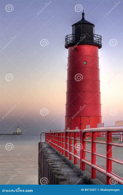 Red Lighthouse stock image. Image of house, ocean, nautical - 8073207