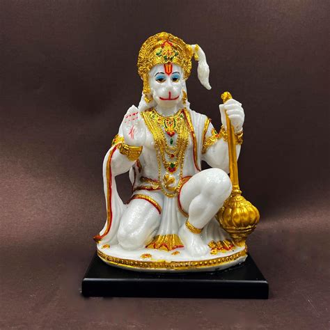 Buy CraftVatika Hanuman Ji Marble Dust Murti Idol, Poly Marble Sitting ...