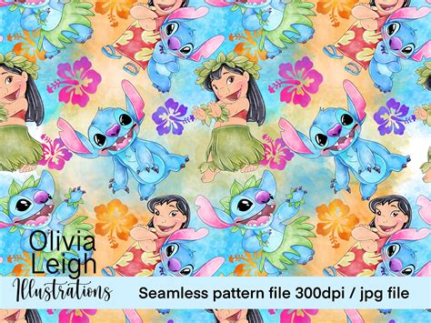 Cute Lilo and Stitch Hula Seamless Pattern. Digital Paper. DIGITAL ...