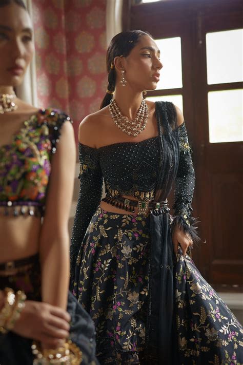 Women's Black Floral Embroidered Lehenga Set | Aditi Gupta