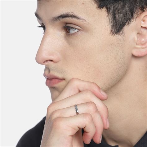 Minimalistic CZ Rhodium Plated 925 Sterling Silver Ring For Him (Adjus ...