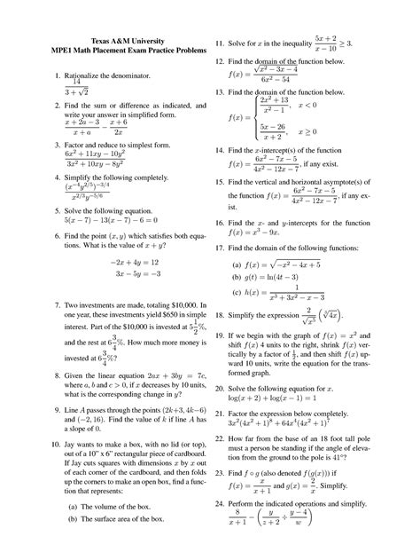 MPE1-practice - mpe practice - Texas A&M University MPE1 Math Placement ...