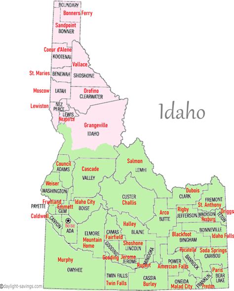 Idaho Time Zone Map - Idaho Time Zones by County and County Seats