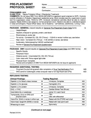 Fillable Online ceo lacounty PRE-PLACEMENT PROTOCOL SHEET Fax Email ...