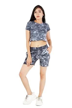 Buy COMFY PITAARA Women's Tie & Dye Cotton Shorts and Crop Top Set with ...
