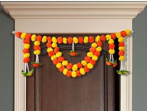 LAMANSH Artificial Marigold Fluffy Flowers Garlands & Leaves Door Tora ...