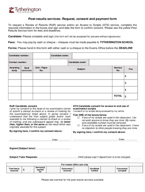 Fillable Online Post-results services: Request, consent and payment ...