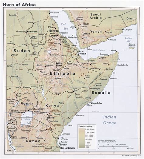 Large detailed elevation map of Horn of Africa – 2009 | Vidiani.com | Maps of all countries in ...