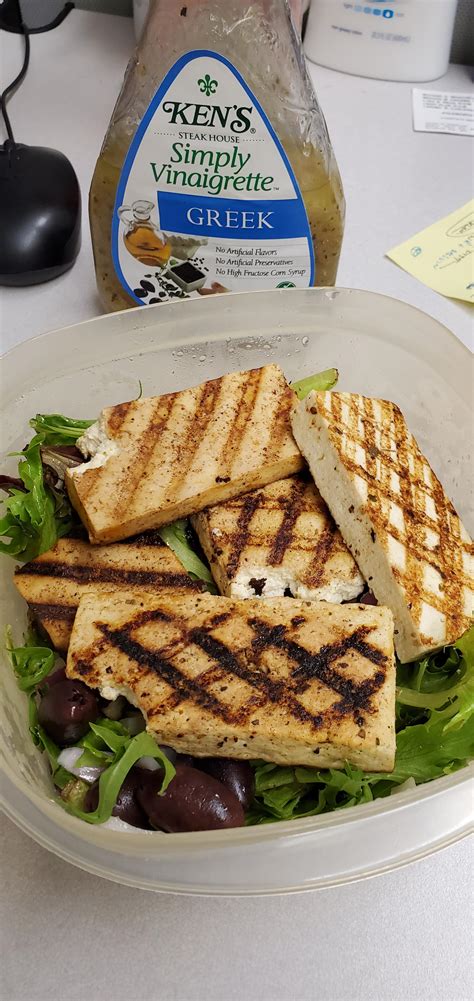Grilled tofu on my lodge grill pan. Pretty happy with the grill marks ...