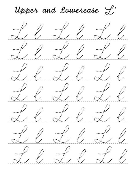 Cursive 'L' worksheets to practice capital, upper and lowercase letter ...