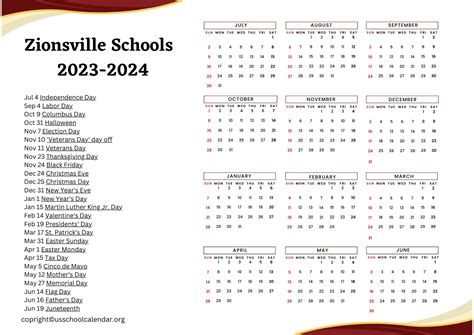 Zionsville Schools Calendar - US School Calendar