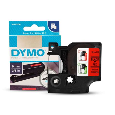 DYMO AUTHENTIC D1 LABELS, 9MM X 7M ROLL, BLACK PRINT ON RED TAPE, SELF ...