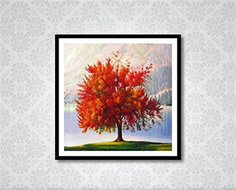 999STORE Framed Canvas Wall Art + Black Frame + red Leaves Tree ...