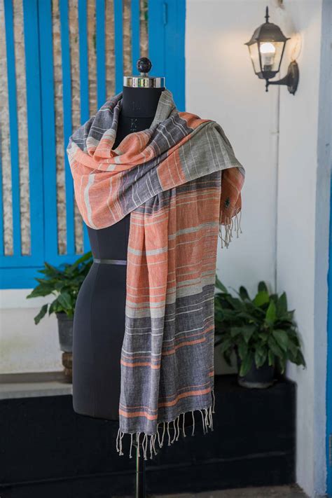 Grey & Peach Scarf – Paper Boat Collective | Goa | Bangalore