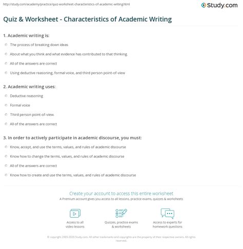 Quiz & Worksheet - Characteristics of Academic Writing | Study.com