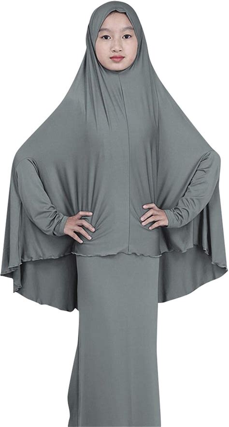 Buy Kids Girls Two-Piece Muslim Prayer Dress Abaya Set Hajj Full Length ...