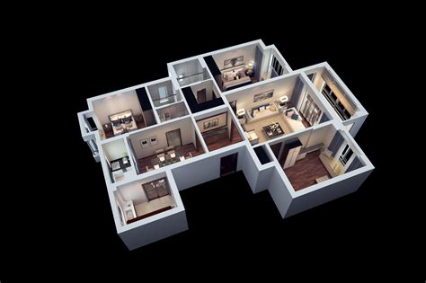 3D鸟瞰立体布置图 小度假公寓案例|空间|家装设计|李宗策 - 原创作品 - 站酷 (ZCOOL)