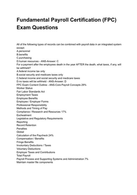 Fundamental Payroll Certification (FPC) Exam Questions NEWEST 2025/2026 ...
