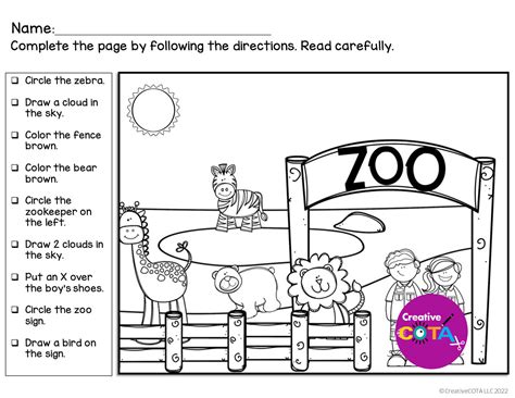 Following Directions Activity Sheets